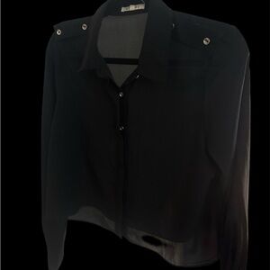 Black Sheer Button-Up Blouse